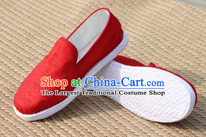 China Handmade Wedding Layered Cotton Sole Shoes National Woman Red Brocade Shoes