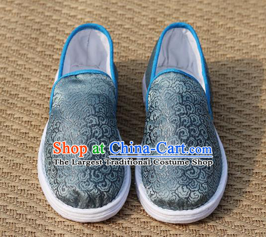 Chinese Traditional Martial Arts Shoes Classical Cloud Pattern Grey Brocade Shoes Handmade Shoes