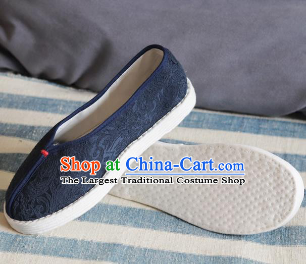 China National Woman Folk Dance Shoes Handmade Jacquard Navy Cloth Shoes