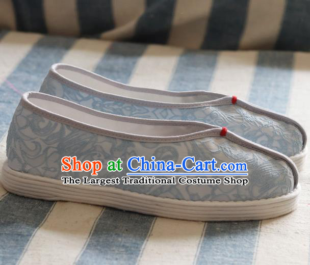 China National Woman Folk Dance Shoes Handmade Jacquard Blue Cloth Shoes