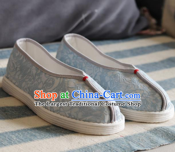 China National Woman Folk Dance Shoes Handmade Jacquard Blue Cloth Shoes