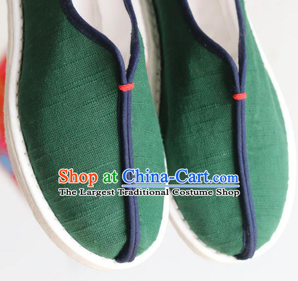 China National Old Beijing Woman Shoes Handmade Green Flax Shoes