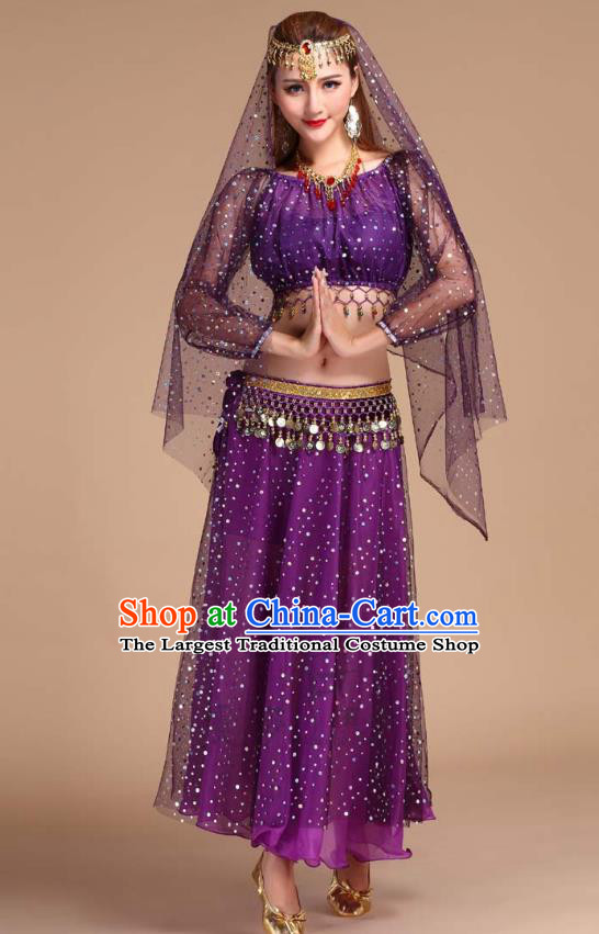 Asian Traditional Stage Performance Blouse and Skirt India Folk Dance Clothing Indian Belly Dance Purple Outfits