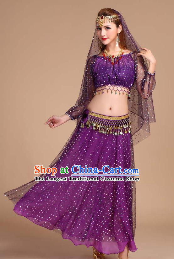 Asian Traditional Stage Performance Blouse and Skirt India Folk Dance Clothing Indian Belly Dance Purple Outfits