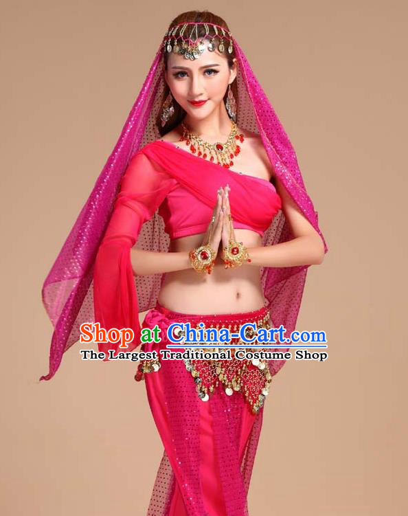 India Folk Dance Clothing Indian Belly Dance Rosy Outfits Asian Traditional Raks Sharki Top and Pants