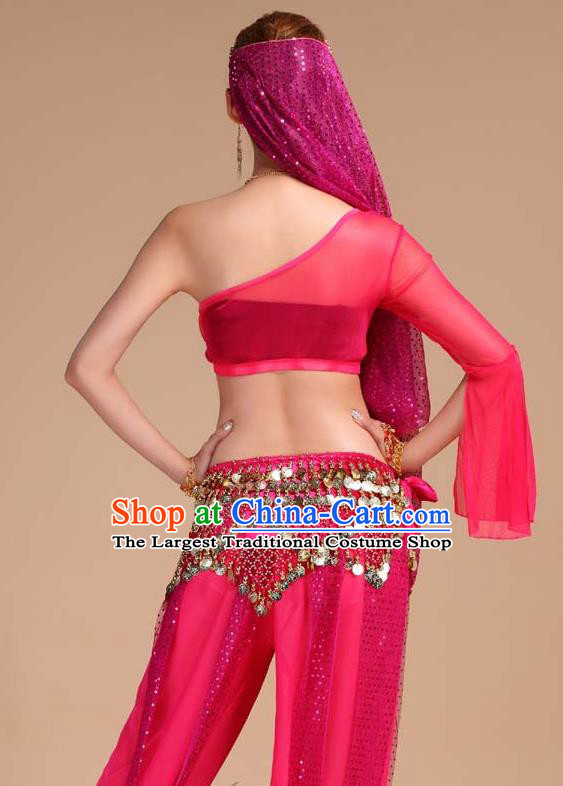 India Folk Dance Clothing Indian Belly Dance Rosy Outfits Asian Traditional Raks Sharki Top and Pants