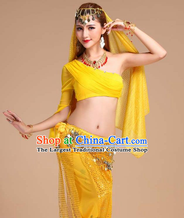 Asian Traditional Raks Sharki Top and Pants India Belly Dance Clothing Indian Oriental Dance Yellow Outfits
