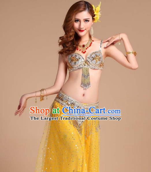 Asian Traditional Raks Sharki Yellow Bra and Skirt India Belly Dance Performance Clothing Indian Oriental Dance Uniforms