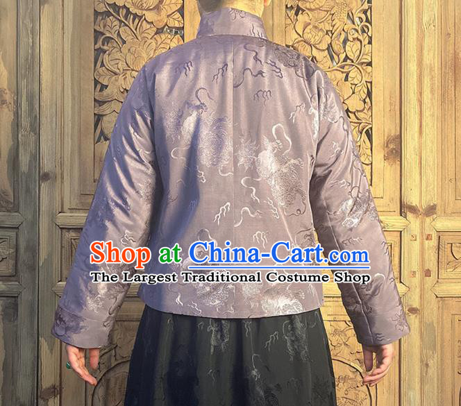 China National Cheongsam Stand Collar Shirt Tang Suit Upper Outer Garment Classical Purple Silk Blouse