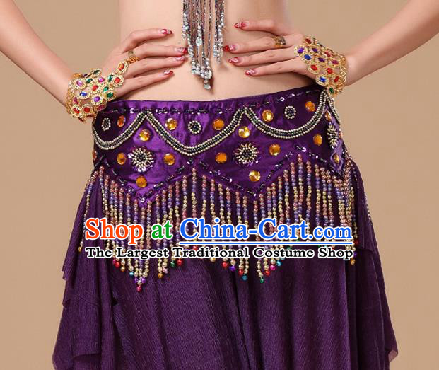 Asian Traditional Oriental Dance Waist Accessories Indian Belly Dance Beads Tassel Purple Waistband