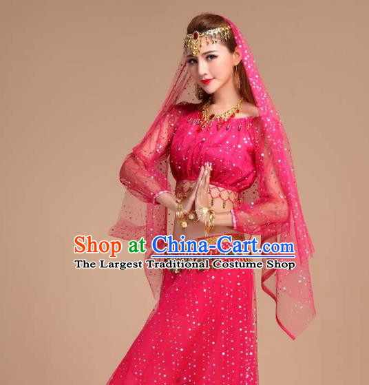 Indian Traditional Court Stage Performance Rosy Skirt Outfits Asian India Folk Dance Clothing