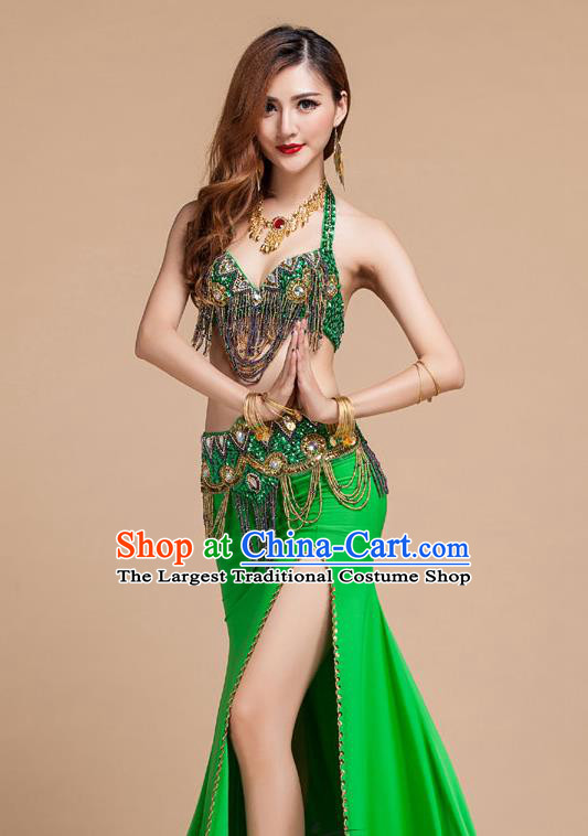 Top Traditional Raks Sharki Bra and Skirt Belly Dance Stage Performance Clothing Asian Indian Oriental Dance Green Uniforms