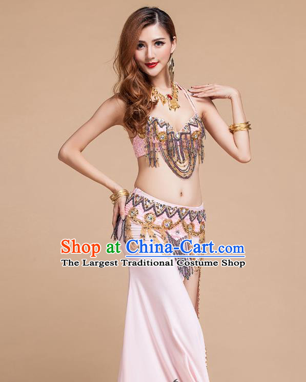 Top Belly Dance Performance Clothing Asian Indian Oriental Dance Pink Uniforms Traditional Raks Sharki Bra and Skirt