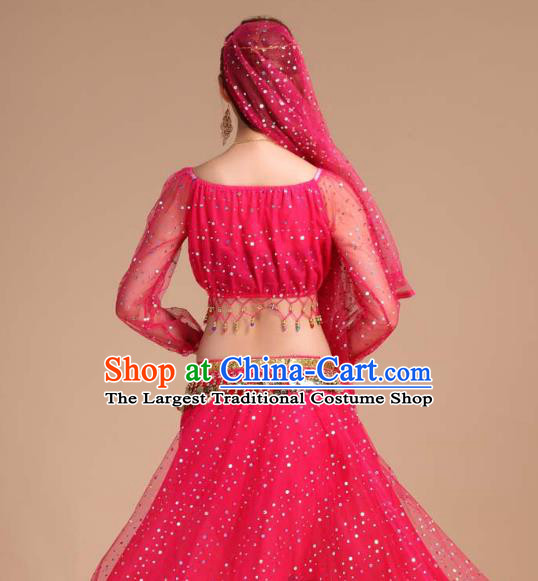 Indian Traditional Court Stage Performance Rosy Skirt Outfits Asian India Folk Dance Clothing