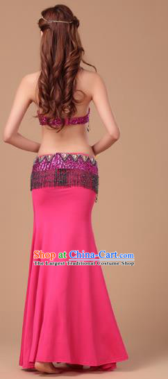 Indian Belly Dance Sexy Rosy Uniforms Top Asian Oriental Dance Performance Bra and Skirt Clothing