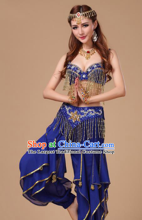 Top Asian Oriental Beauty Dance Bra and Pants Clothing Indian Belly Dance Training Royalblue Uniforms