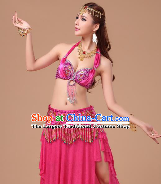 Asian Indian Belly Dance Performance Rosy Uniforms Traditional Raks Sharki Oriental Dance Bra and Skirt