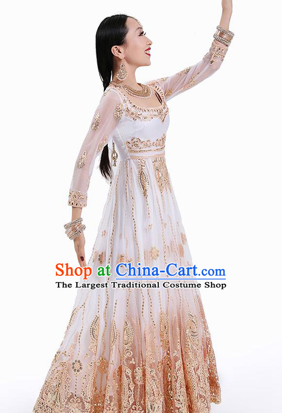 Indian Dance Performance White Dress Asian Traditional Court Princess Costume