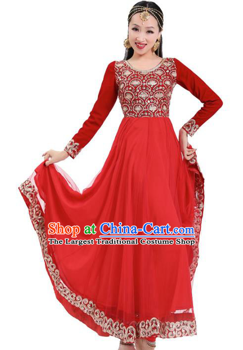 Indian Anarkali Stage Performance Red Dress Asian Traditional Court Dance Costumes