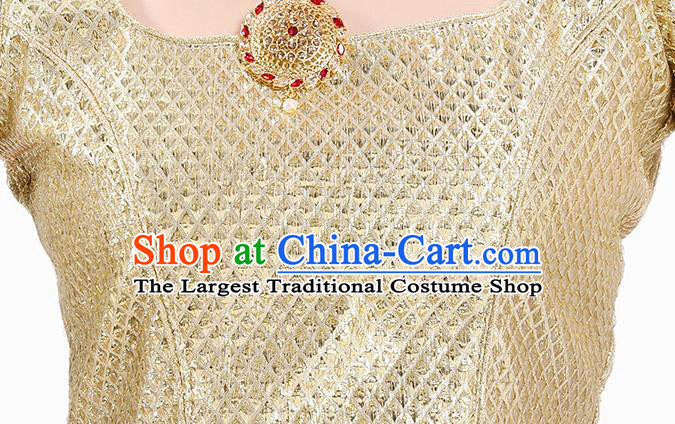 Top Indian Oriental Dance Golden Blouse and Red Pants Folk Dance Stage Performance Costume