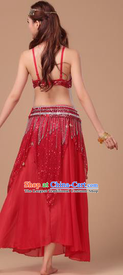 Top Indian Belly Dance Stage Performance Sexy Bra and Red Skirt Uniforms Asian Oriental Dance Clothing