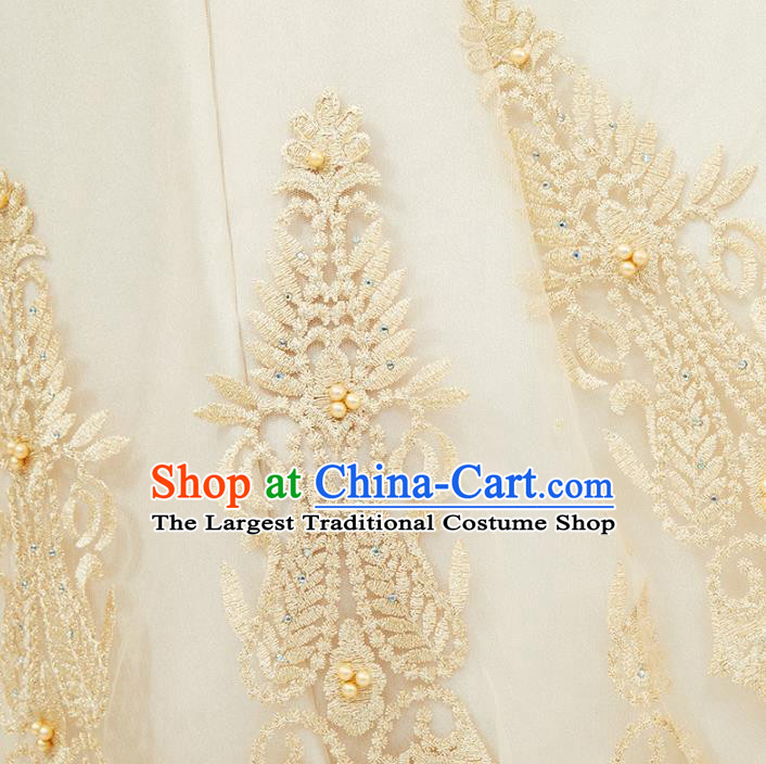 Asian India Traditional Embroidered Champagne Anarkali Dress Clothing Indian Court Beauty Costumes