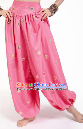 Top India Folk Dance Stage Performance Costumes Indian Young Lady Golden Blouse and Pink Pants