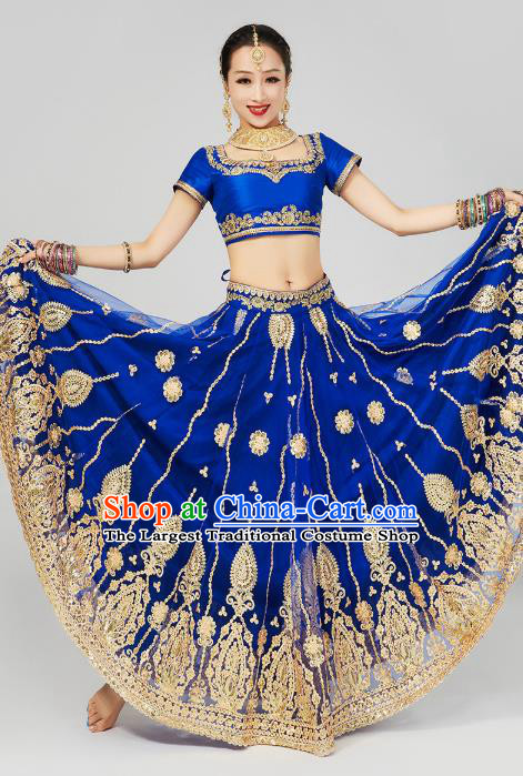 Asian Indian Court Queen Costumes India Traditional Embroidered Lehenga Royalblue Dress Clothing
