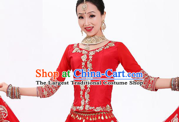 Asian Traditional Court Bride Stage Performance Costumes Indian Wedding Lehenga Red Dress