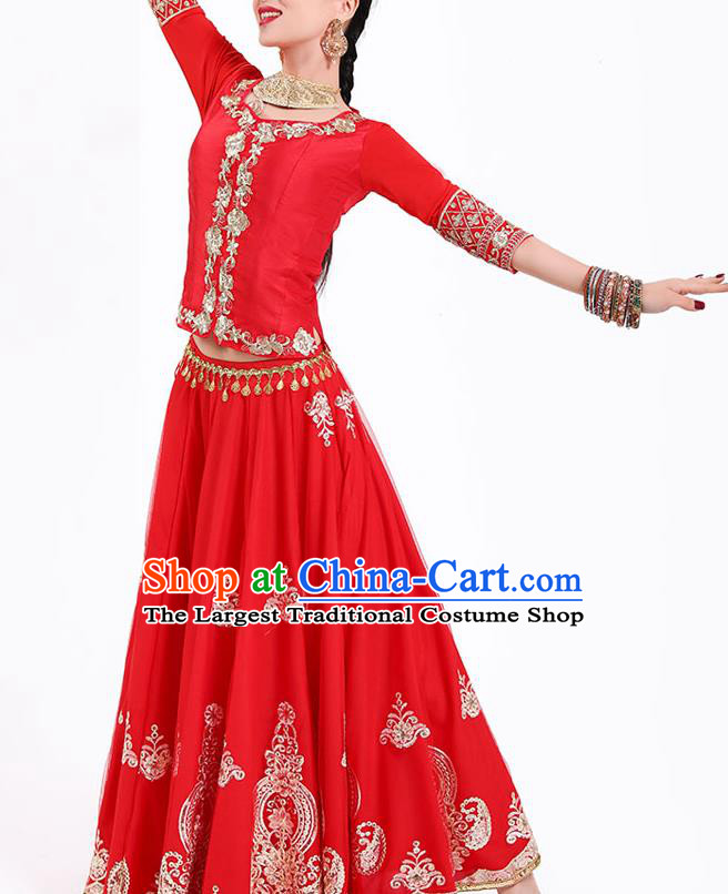 Asian Traditional Court Bride Stage Performance Costumes Indian Wedding Lehenga Red Dress