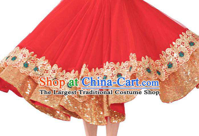 India Bollywood Dance Performance Clothing Asian Indian Traditional Court Princess Embroidered Lehenga Red Dress