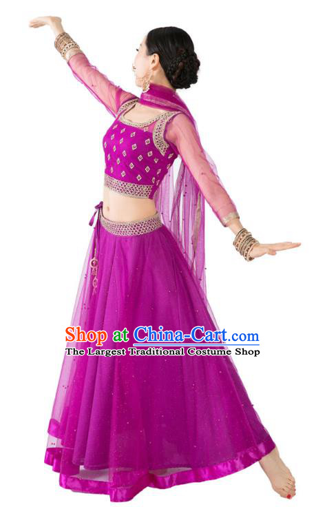 Asian Indian Traditional Court Princess Lehenga Purple Dress India Bollywood Dance Performance Clothing