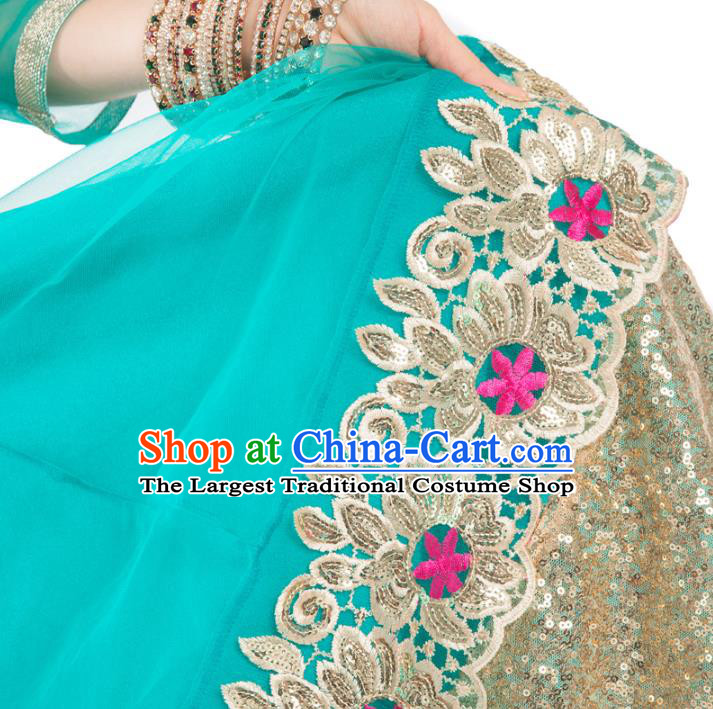 Asian India Bollywood Dance Clothing Indian Traditional Folk Dance Lehenga Blue Blouse and Dress