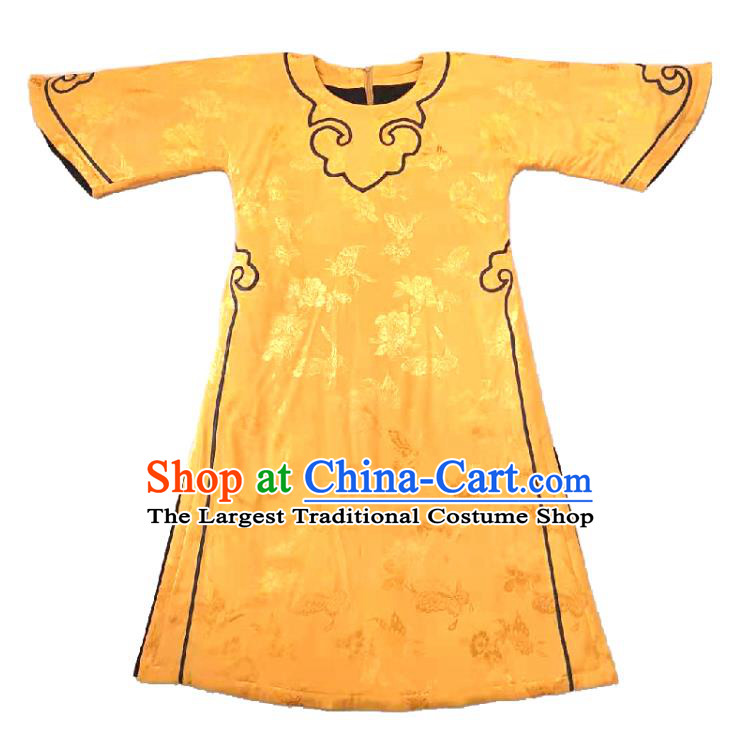 China Women Embroidered Clothing Classical Cheongsam Traditional Wide Sleeve Yellow Silk Qipao Dress