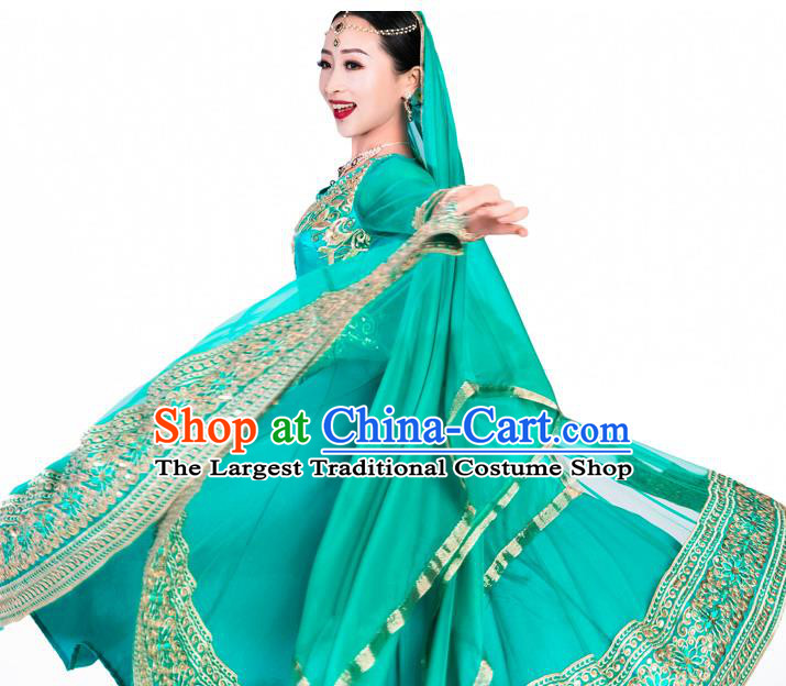 Indian Traditional Dance Embroidered Green Anarkali Dress Asian India Bollywood Stage Performance Clothing