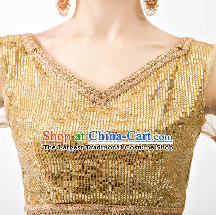 Asian India Bollywood Princess Clothing Traditional Lehenga Clothing Indian Golden Top and Veil Skirt