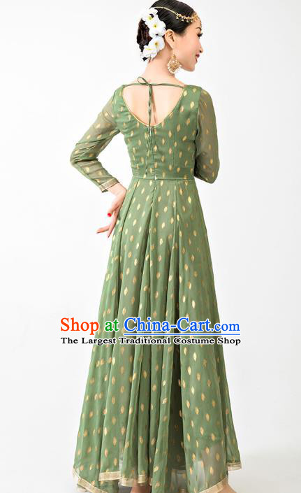 Asian Traditional Folk Dance Clothing Indian Stage Performance Green Dress India Anarkali Uniforms