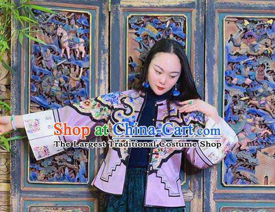Chinese Traditional Embroidered Violet Silk Jacket National Tang Suit Outer Garment