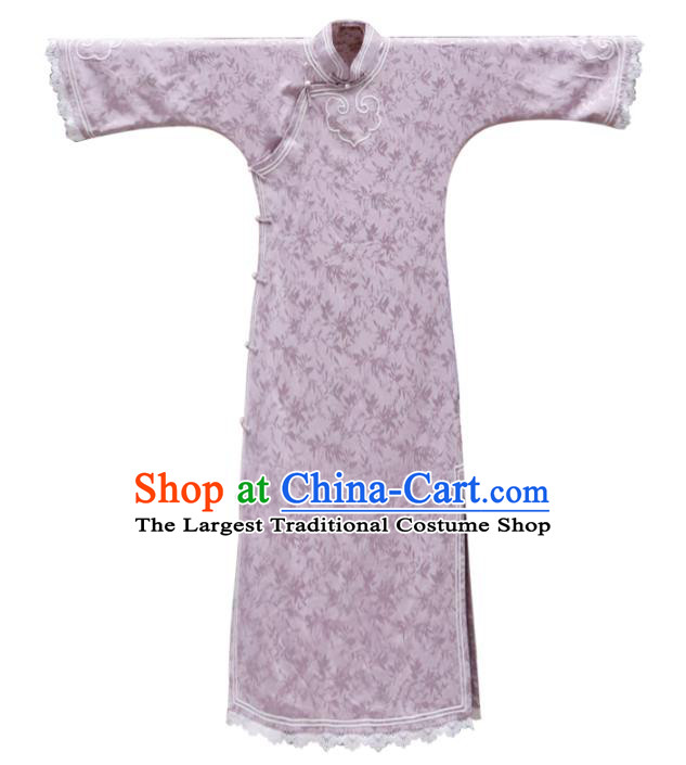 Republic of China Classical Clothing Rich Lady Cheongsam Traditional Purple Silk Qipao Dress
