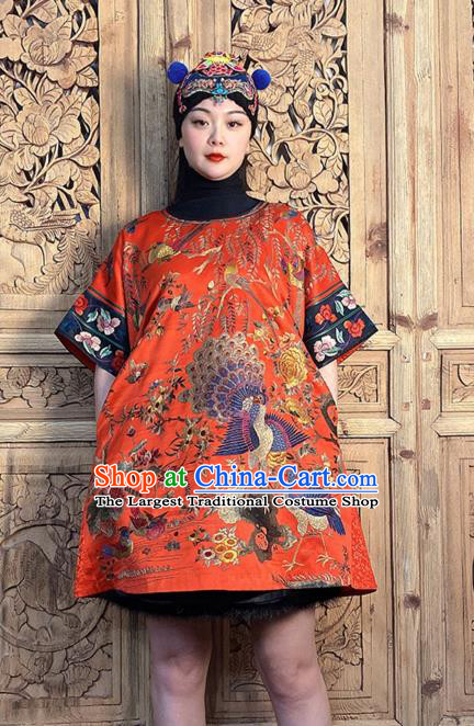 China Embroidered Red Silk Short Dress National Ethnic Girl Costume