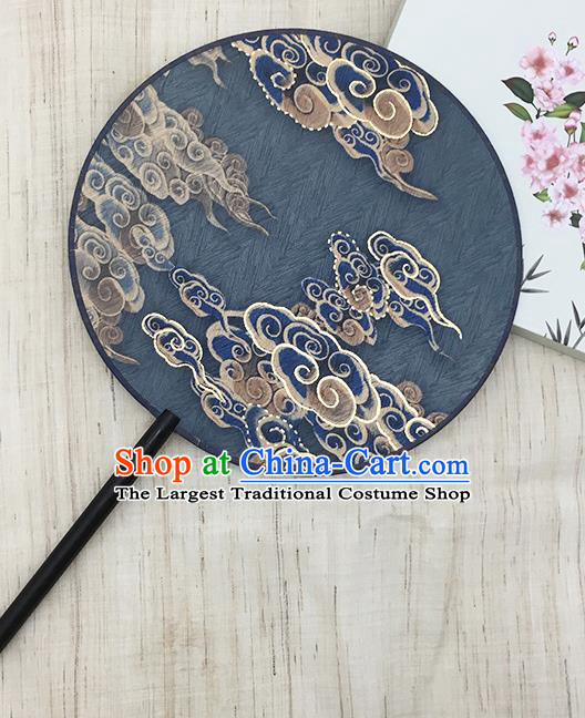 China Handmade Circular Fan Printing Clouds Fan Classical Navy Silk Fan