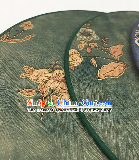 China Printing Flowers Fan Classical Green Silk Fan Handmade Circular Fan