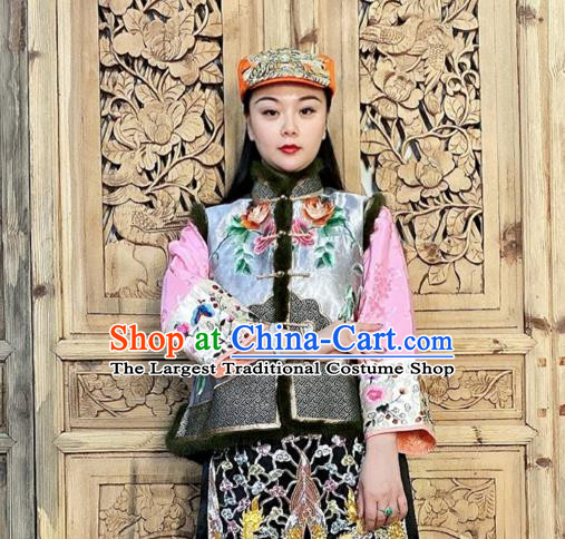 Chinese Traditional Winter Clothing Embroidered Vest Grey Silk Waistcoat