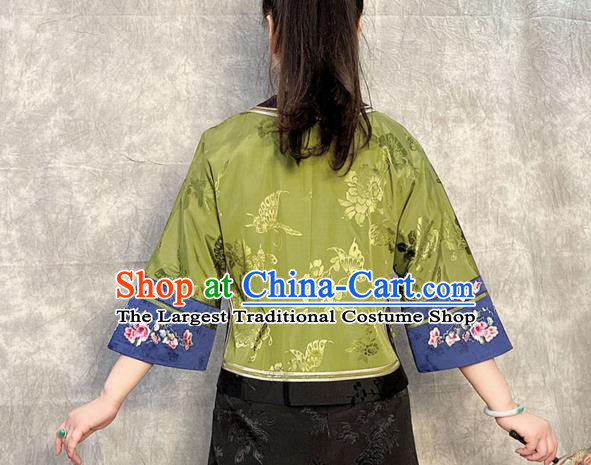 Chinese Tang Suit Upper Outer Garment Traditional Green Silk Blouse