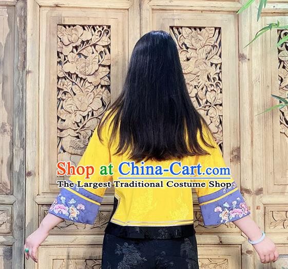 Chinese Embroidered Cheongsam Shirt Traditional Golden Silk Blouse Tang Suit Upper Outer Garment