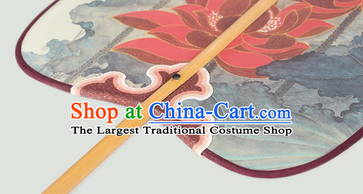 China Traditional Printing Red Lotus Palace Fan Classical Dance Fan Handmade Hanfu Silk Fan