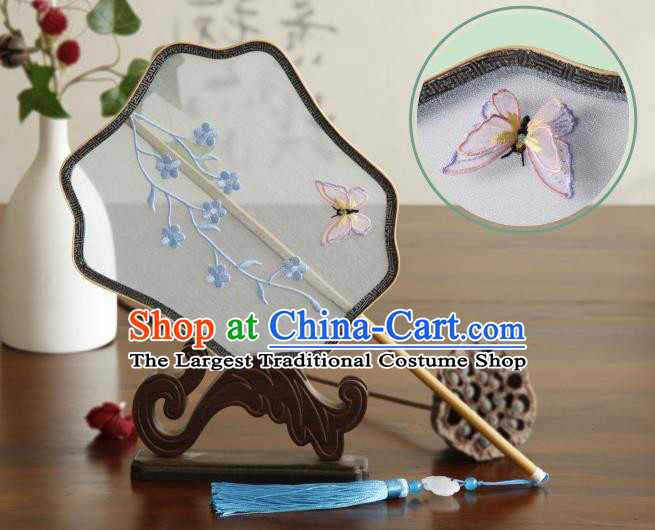 China Traditional Hanfu Fan Classical Dance Silk Fan Handmade Embroidered Plum Butterfly Palace Fan
