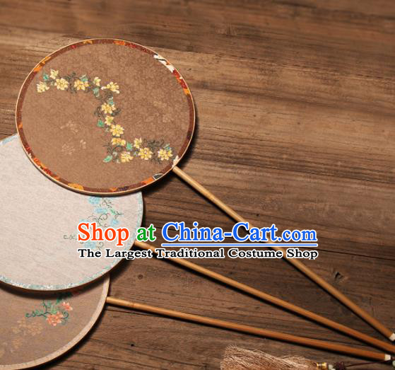 China Traditional Song Dynasty Princess Circular Fan Classical Palace Fan Handmade Brown Silk Fan