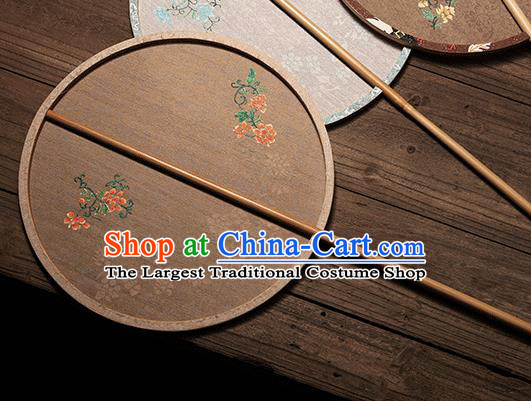 China Traditional Song Dynasty Princess Circular Fan Classical Palace Fan Handmade Brown Silk Fan