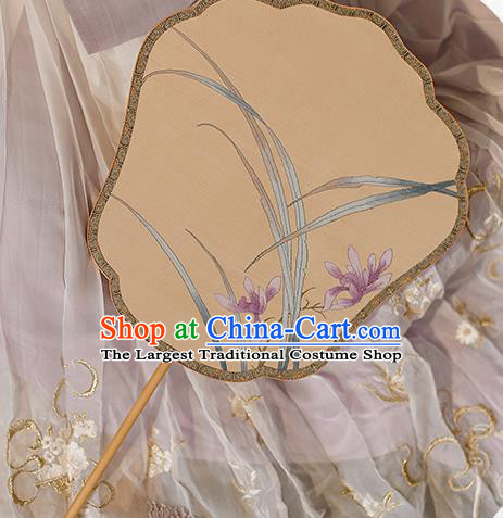 China Traditional Song Dynasty Princess Fan Classical Orchids Pattern Silk Fan Handmade Palace Fan